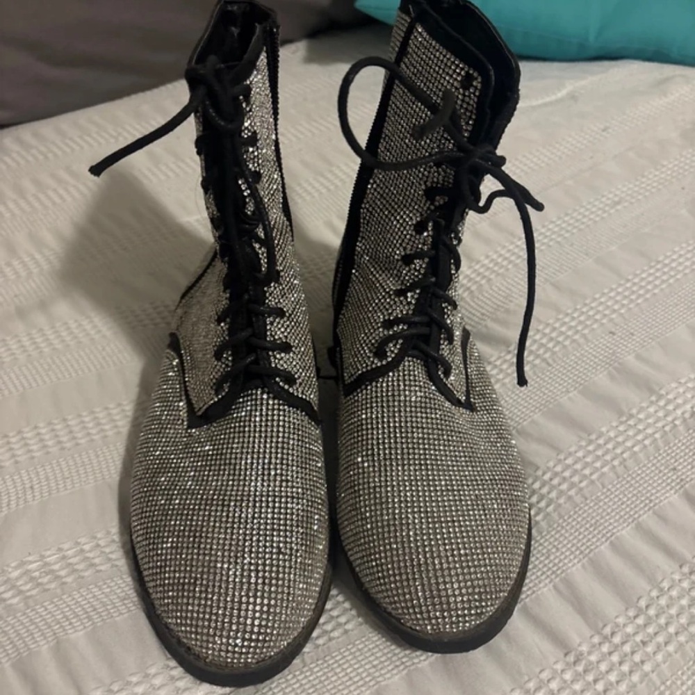 Zara Silver Glitter Lace-Up Ankle Boots